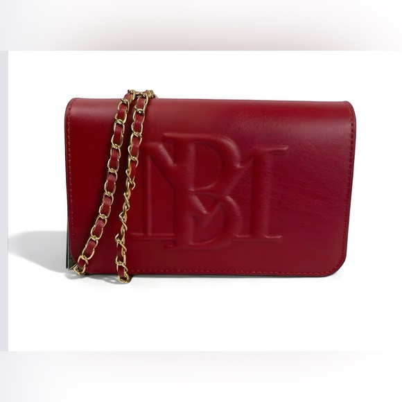 Badgley Mischka Debossed Logo Crossbody NWT Brick Red 5x 7.5 Chain Strap Handbag - Picture 1 of 11